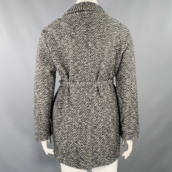 BILLY REID Size L Grey Black Wool Cotton Herringbone Belted Jacket - Picture 4 of 7